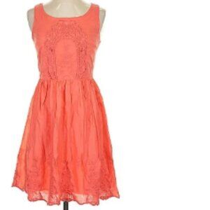 Old Navy Coral Lace Fit & Flare Dress 100% Cotton Fully Lined size 16